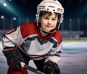 Rękawice, Kask, Hokej, Kij, Chłopiec, Hokeista, Zawodnik