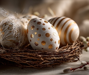 Bazie, Gniazdko, Pisanki, Grafika AI, Wzory, Wielkanoc, Złote