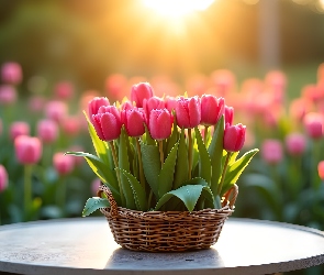 Grafika, Stolik, Tulipany, Koszyk