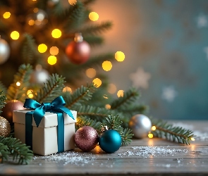 Bombki, Prezent, Boże Narodzenie, Choinka