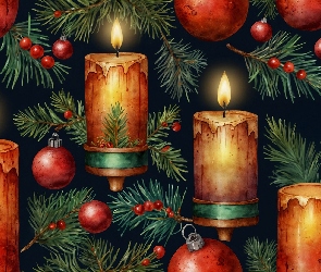 Grafika, Bombki, Boże Narodzenie, Świece