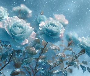 Róże, Grafika AI, Niebieskie