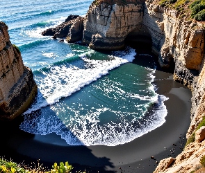 Zatoka, Grafika AI, Klif, Plaża, Morze