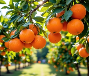 Owoce, Grafika AI, Gałęzie, Liście, Pomarańcze