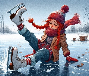 Upadek Dla dzieci, Zima, Dziewczynka, Łyżwy