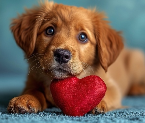 Pies, Szczeniak, Brązowy, Serduszko, Mały