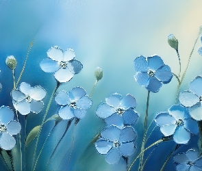 Kwiaty, Grafika, Tło, Jasnoniebieskie, Niebieskie