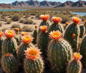 Pomarańczowe, Kwiaty, Kaktusy
