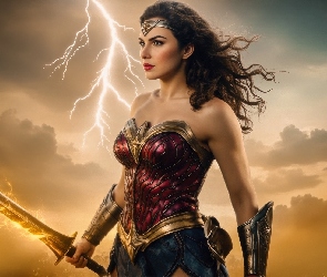 Kobieta, Mgła, Miecz, Grafika, Błyskawice, Zbroja, Długie, Włosy, Wojowniczka