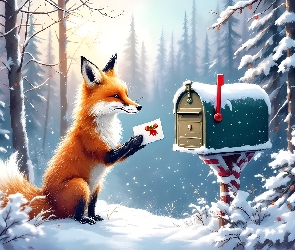 List, Lis, Las, Grafika, Pocztowa, Zima, Skrzynka