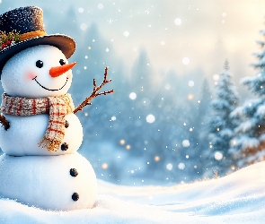 Grafika, Lampion, Zima, Bałwan