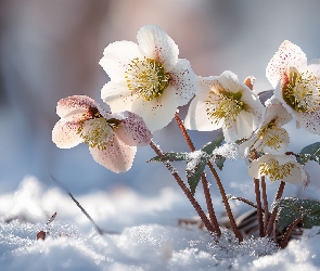 Grafika AI, Śnieg, Jasnoróżowe, Ciemierniki
