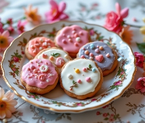 Kwiaty, Talerz, Lukrowane, Ciasteczka