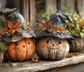 Kapelusze, Grafika AI, Rośliny, Liście, Dynie