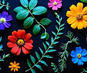AI, Kwiaty, Liście, Kolorowe