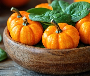 Zielone, Grafika AI, Miska, Listki, Dynie