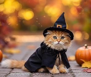 Kapelusz, Grafika AI, Halloween, Dynie, Kot
