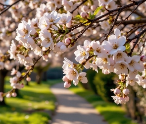 Kwiaty, Jasnoróżowe, Drzewo owocowe, Gałązki