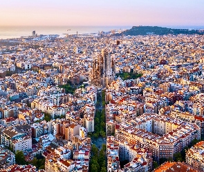 Barcelona, Kościół, Hiszpania, Domy, Panorama, Z lotu ptaka, Zdjęcie miasta, Sagrada Familia