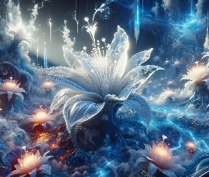 Dym, Grafika, Kwiaty, Niebieskie