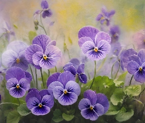 Grafika, Kwiaty, Fioletowe, Bratki