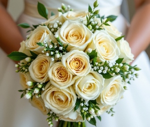 Róże, Białe, Bukiet kwiatów