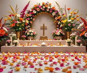 Płatki, Kwiaty, Krzyż, Kwiatów, Bukiety, Ołtarzyk, Świece