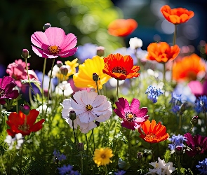 Grafika, Światło, Kolorowe, Kwiaty