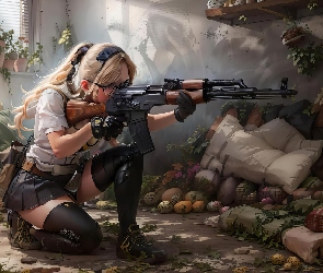 Blondynka, Grafika, Karabin, Broń, Dziewczyna