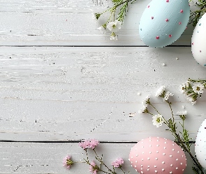Kolorowe, Gałązki, Wielkanoc, Pisanki, Różowe, Nakrapiane, Kwiaty, Białe