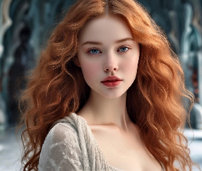 Włosy, Długie, Twarz, Kobieta, Makijaż, Rude