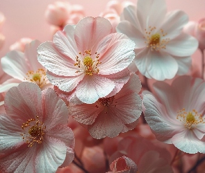 Pąki, Gałązki, Biało-różowe, Kwiaty