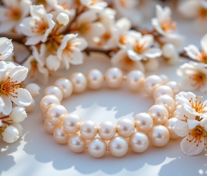 Korale, Gałązki, Kwiaty, Perły, Pręciki, Białe, Pomarańczowe