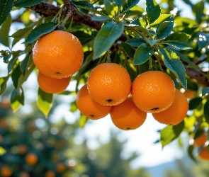 Grafika AI, Liście, Pomarańcze, Gałąź