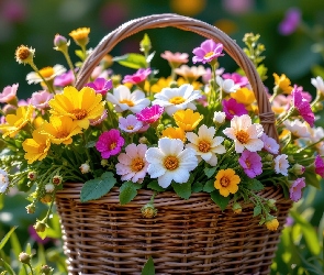Koszyk, Kwiaty, Kolorowe, Drobne