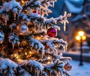 Choinka, Grafika AI, Sople, Śnieg, Boże Narodzenie