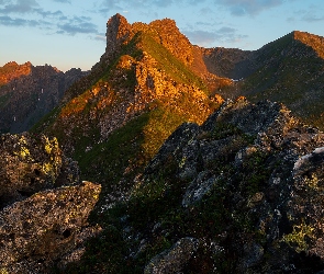 Skały, Szczyty, Góry, Rozświetlone