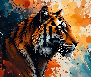 Profil, Grafika, Tło, Kolorowe, Tygrys