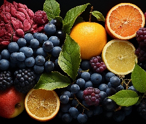 Jabłka, Cytryny, Winogrona, Owoce, Jeżyny, Pomarańcza