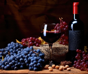 Wino, Kieliszek, Kiście, Kolorowe, Winogrona, Butelka