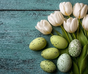 Deski, Tulipany, Zielone, Wielkanoc, Pisanki, Białe