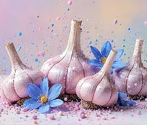 Grafika AI, Kwiaty, Czosnek, Niebieskie