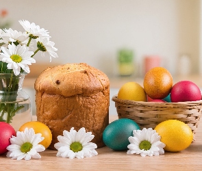 Kolorowe, Babka, Wielkanoc, Koszyk, Białe, Pisanki, Margerytki, Kwiaty