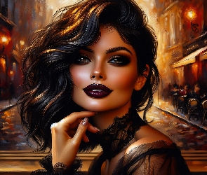 Grafika, Portret, Kobieta, Szatynka