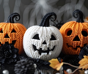 Halloween, Liście, Dynie, Kwiaty