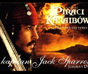 Piraci Z Karaibów, zachód, szabla, chmury, Johnny Depp