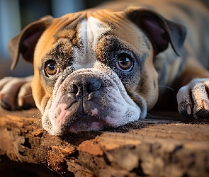 Deska, Buldog, Leżący, Pies