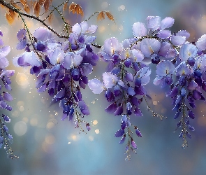 Glicynia, Grafika AI, Kwiaty, Fioletowe, Wisteria