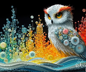 Sowa, Kolorowe, Bańki, Fale, Grafika