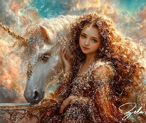 Włosy, Fantasy, Jednorożec, Loki, Kobieta